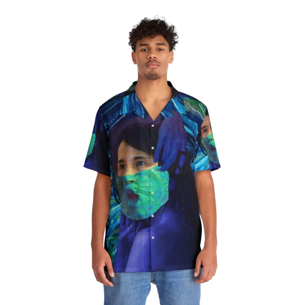 Pandemic Blues Hawaiian Shirt with Tropical Print - People Front