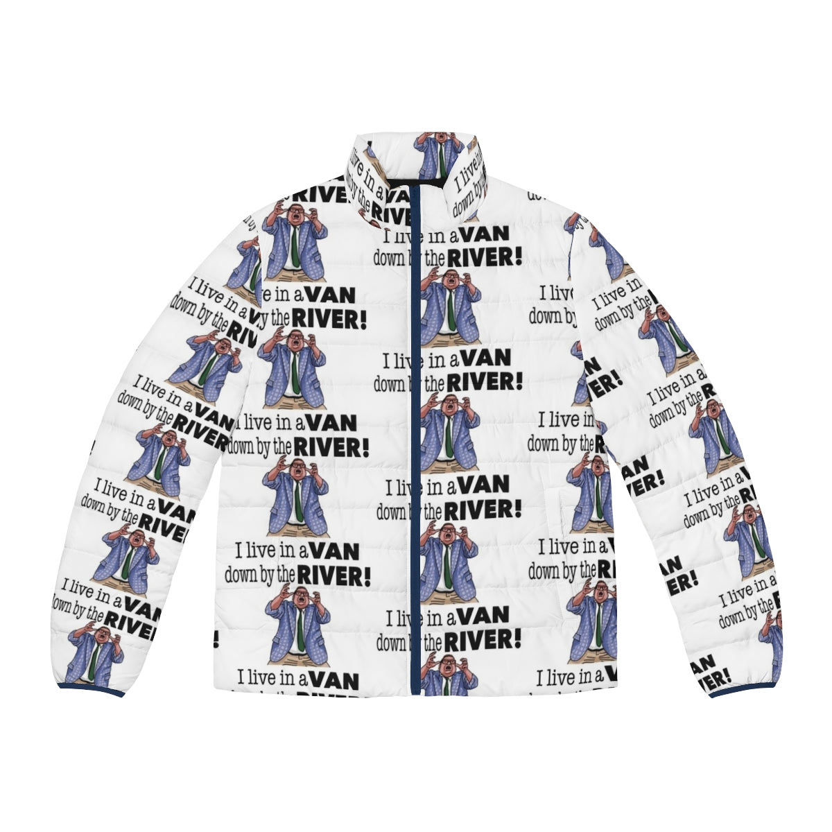 Matt Foley Raised Hands Puffer Jacket, featuring Chris Farley's iconic SNL character