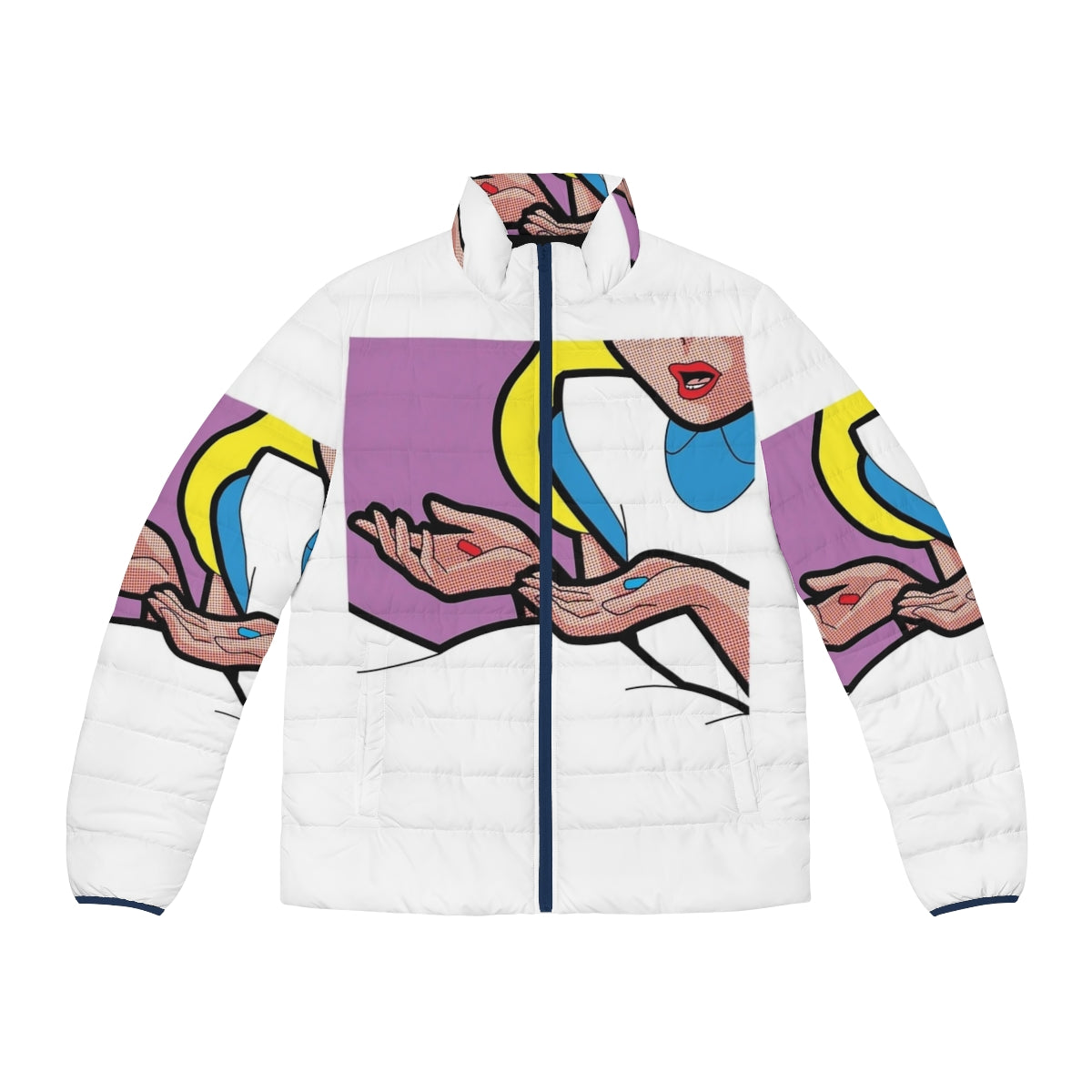 Down the Rabbit Hole Puffer Jacket featuring Alice in Wonderland inspired designs