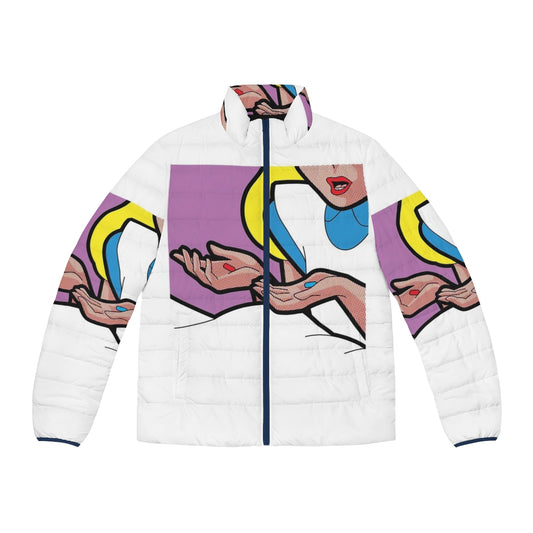 Down the Rabbit Hole Puffer Jacket featuring Alice in Wonderland inspired designs