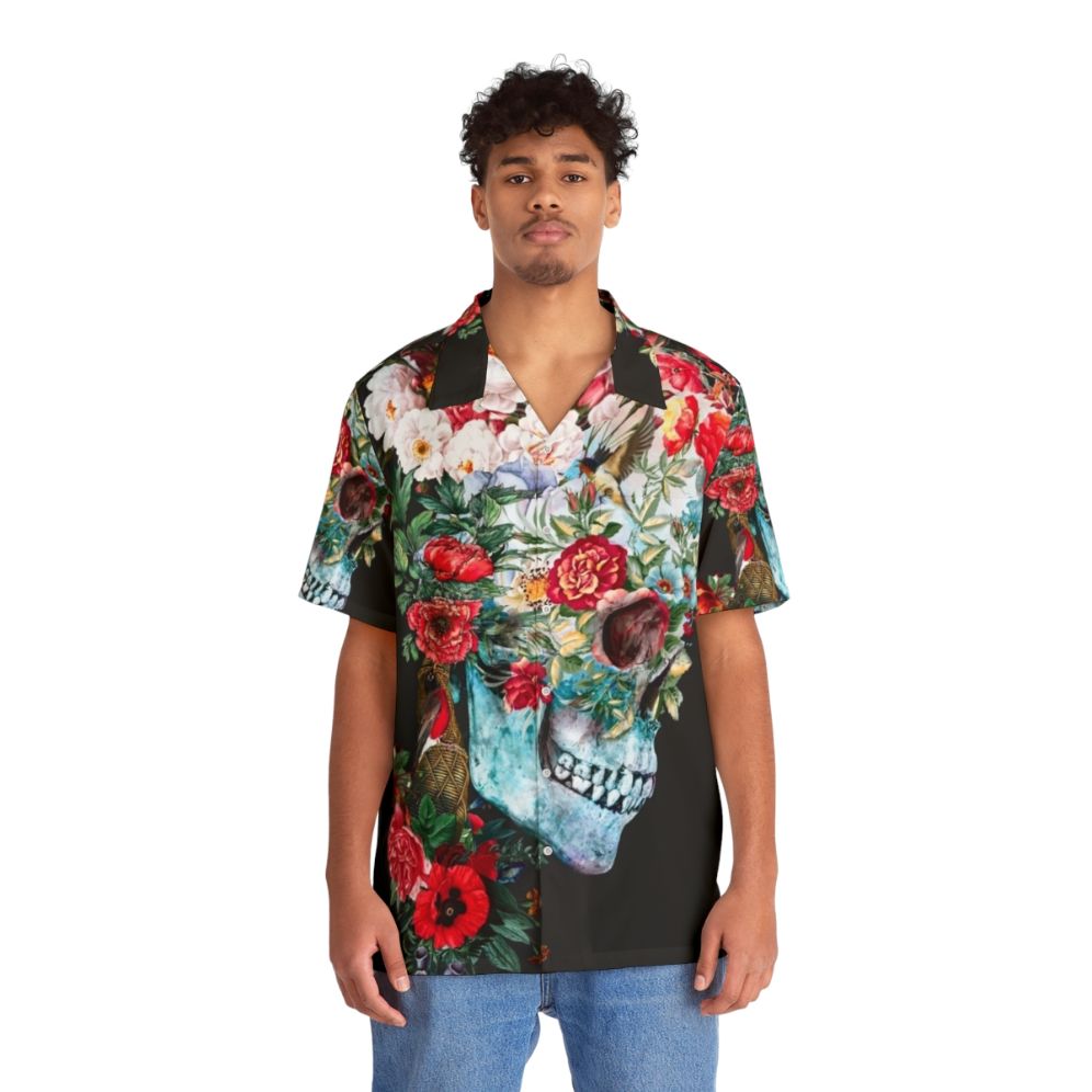 Momento Mori Hawaiian Shirt with Skull and Floral Print - People Front