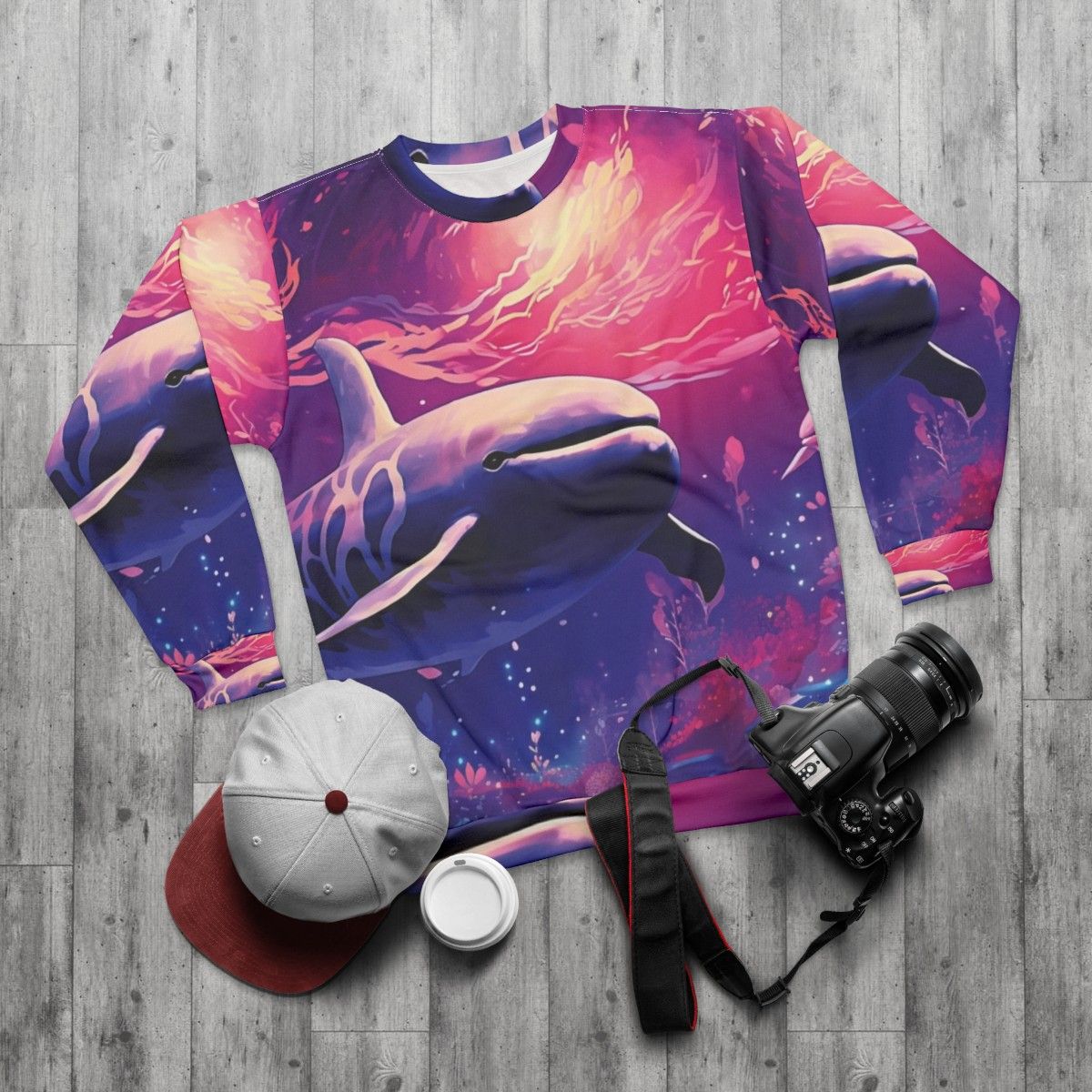 Legendary ocean animals sweatshirt featuring fantasy art by Brianm - flat lay