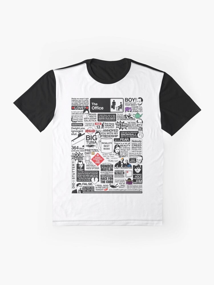 The Office Quotes Graphic T-Shirt featuring iconic quotes and characters from the popular TV show The Office - Flat lay