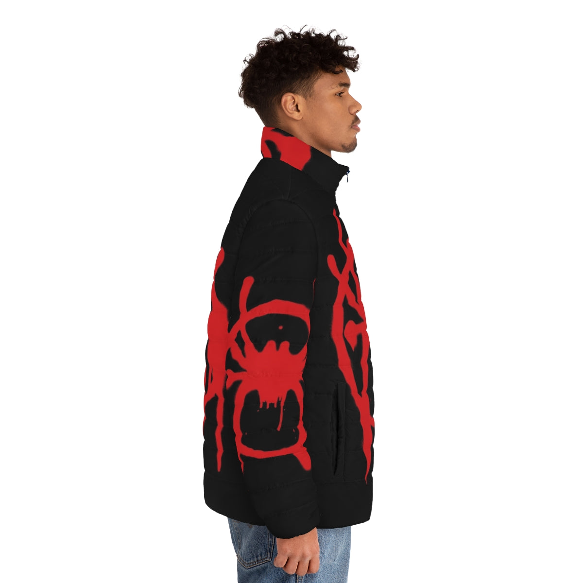 Into The Spider-Verse Miles Morales Puffer Jacket with Spider-Man graphics - men side right