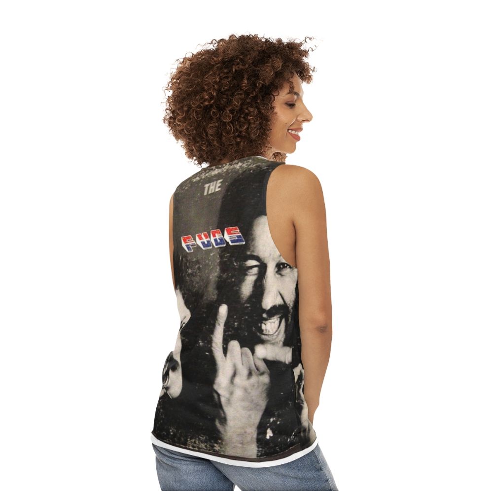 Unisex tank top with psychedelic and 1960s inspired design - women back