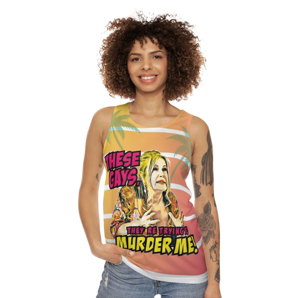 "These Gays They Are Trying to Murder Me" Unisex Tank Top featuring Jennifer Coolidge - women