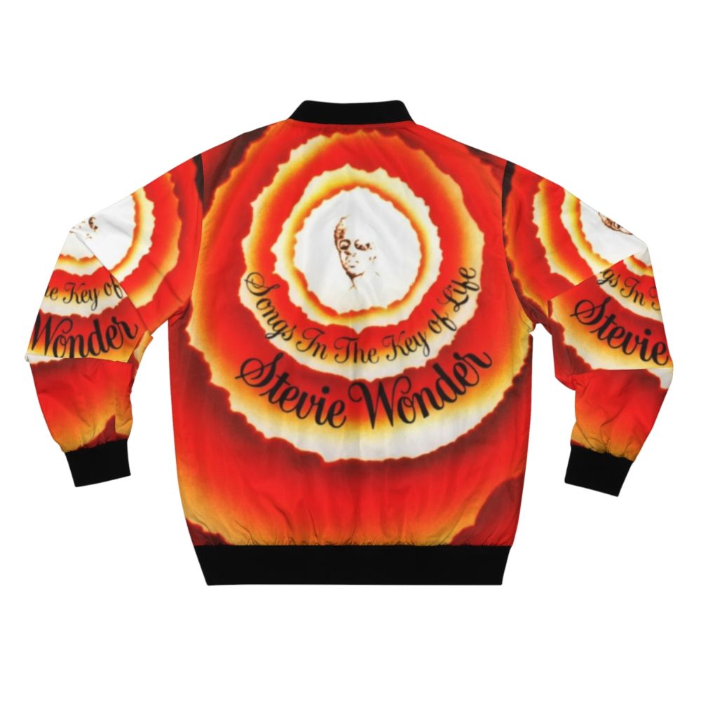 "Songs in the Key of Life" album inspired bomber jacket featuring a music-themed design - Back