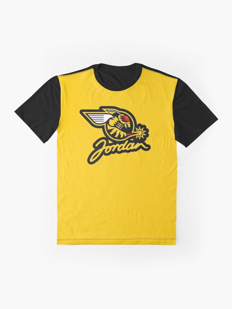 A vintage-style graphic t-shirt featuring the Jordan Formula 1 racing team logo and branding. - Flat lay