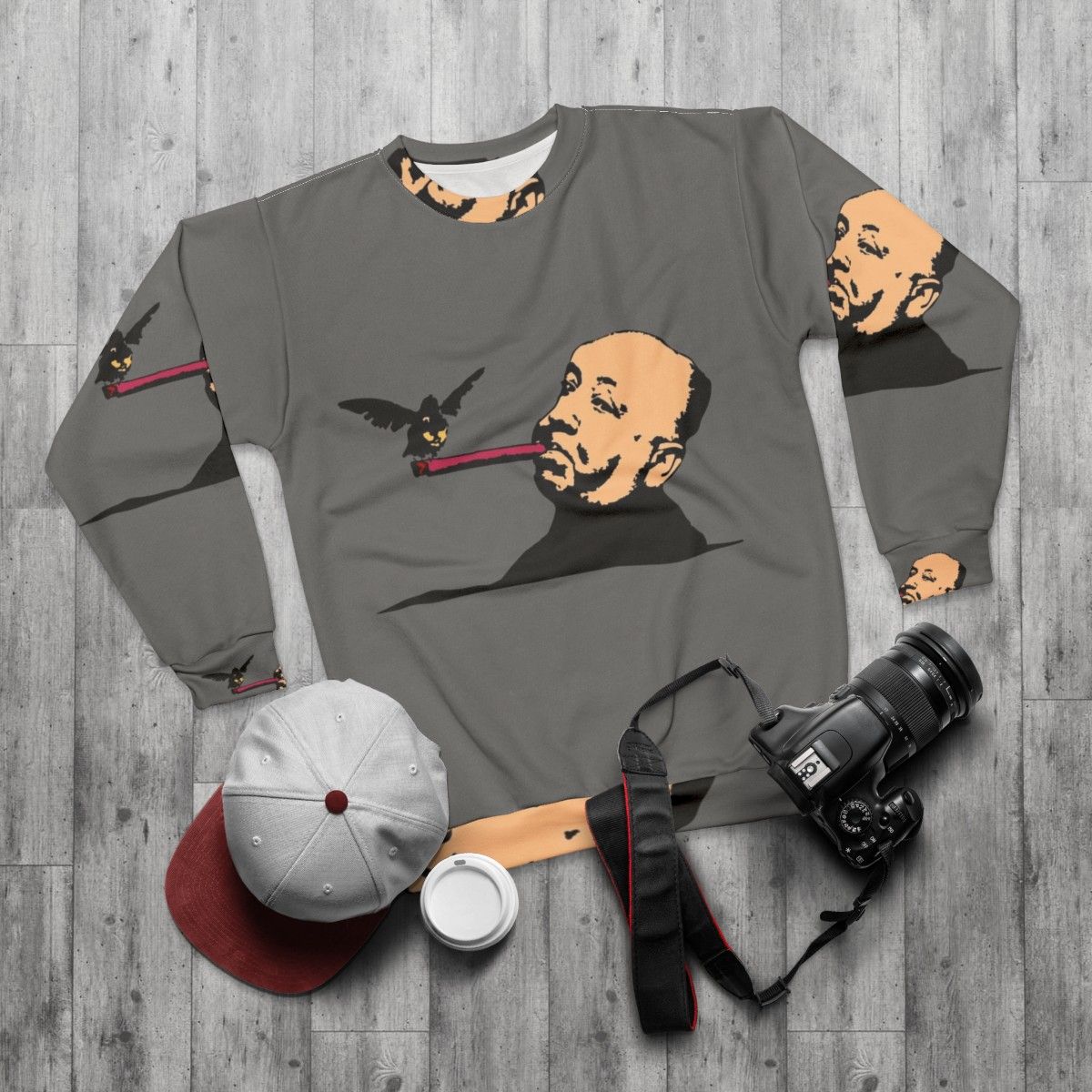 Alfred Hitchcock Sweatshirt with Film Motifs - flat lay