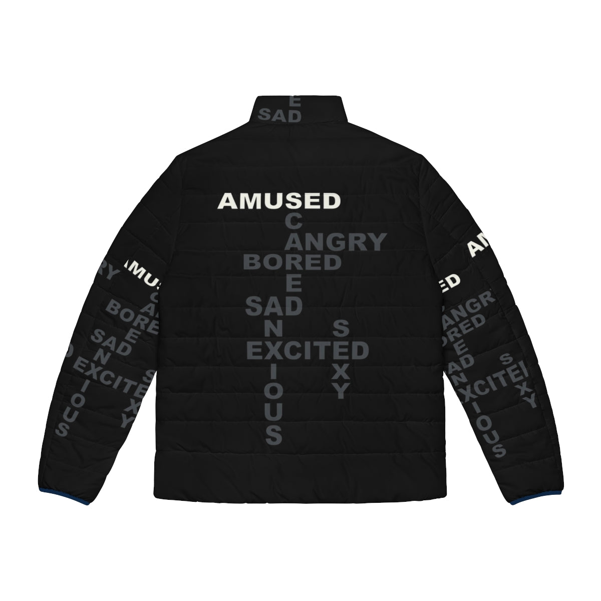 Westworld inspired puffer jacket featuring an amused expression - Back