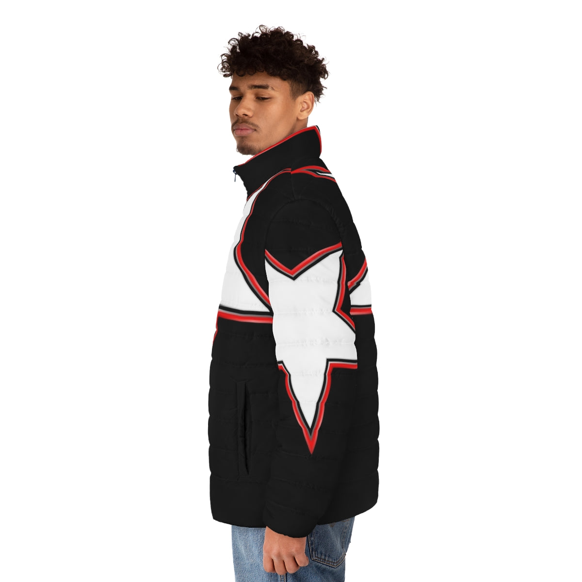 Five-pointed star puffer jacket for sci-fi and comic book cosplay - men side left