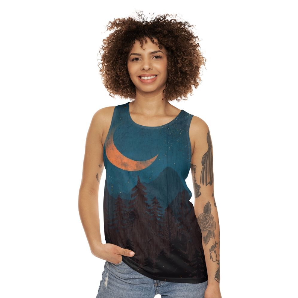 Unisex tank top with nature and night sky design - women