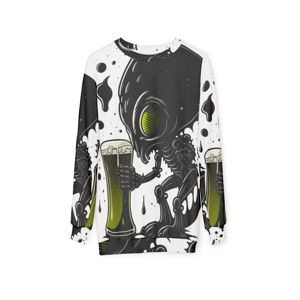 Intergalactic beer lover alien drinking art sweatshirt - hanging