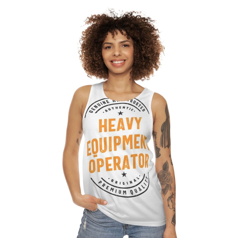 Heavy equipment operator wearing a unisex tank top - women