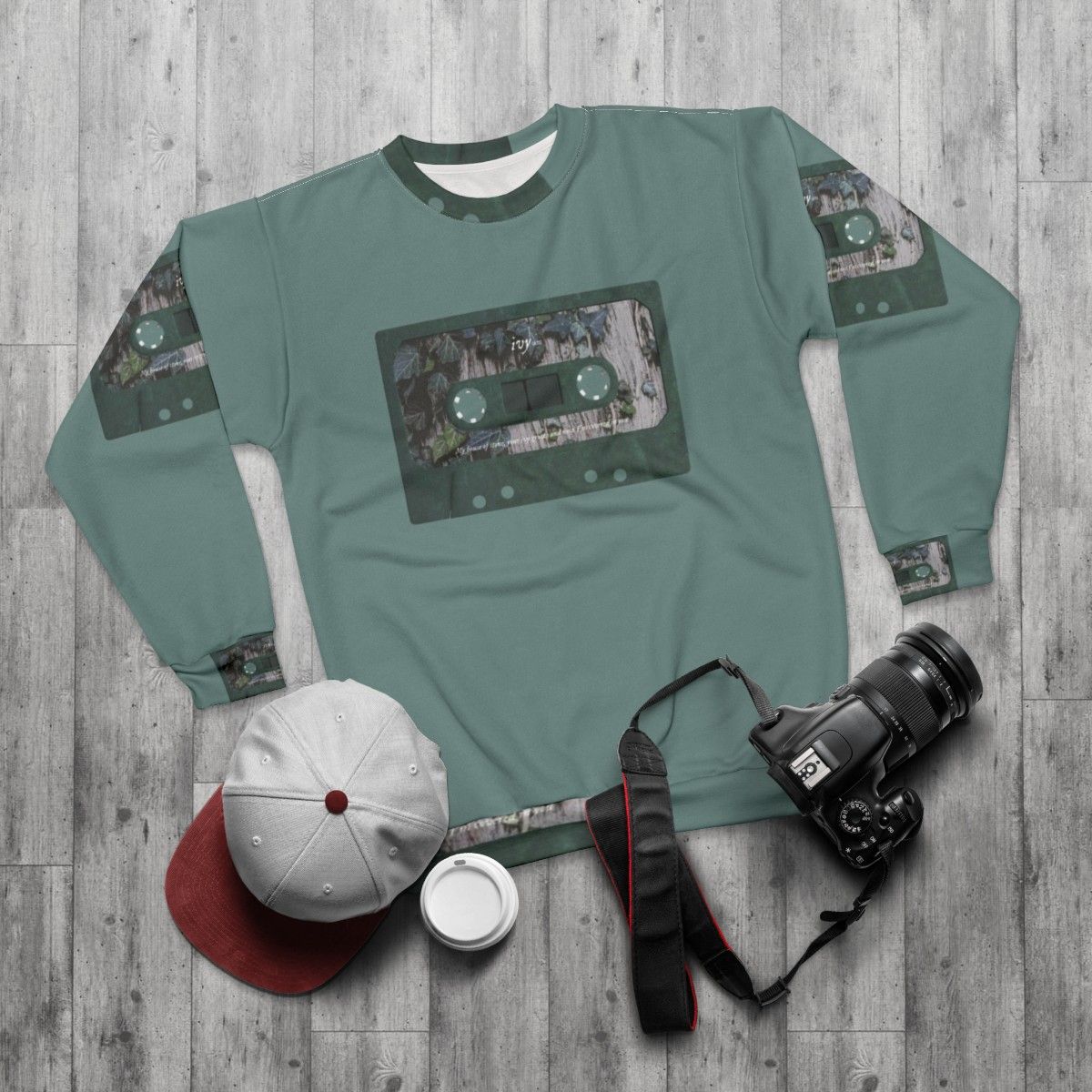 Ivy Cassette Sweatshirt featuring Taylor Swift's Evermore album artwork - flat lay