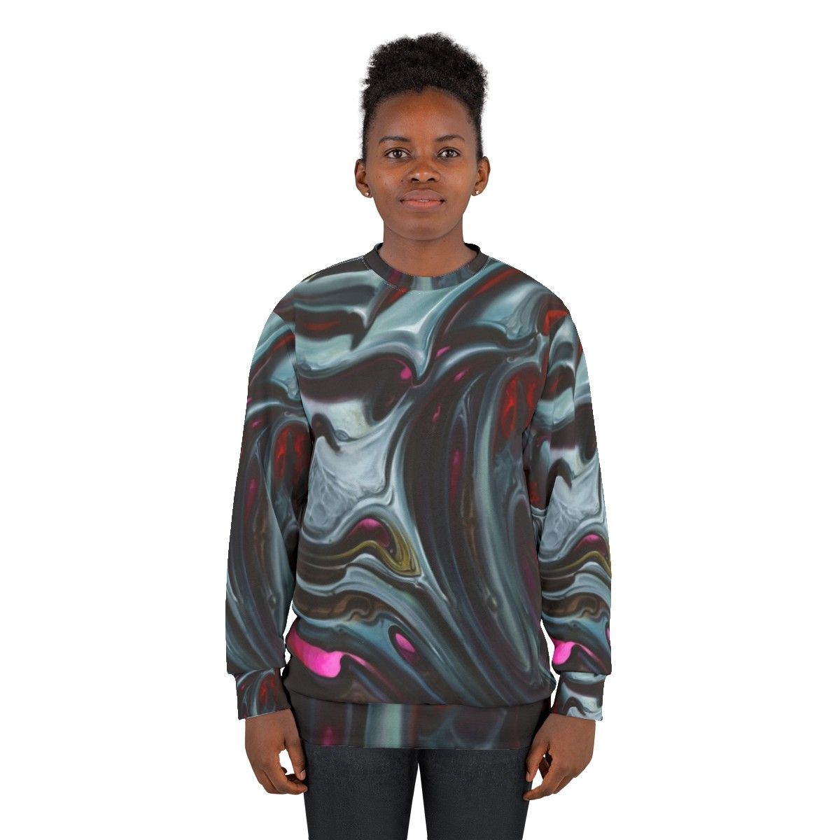 Bioorganic dark design sweatshirt with biomechanical and tattoo-inspired patterns - women