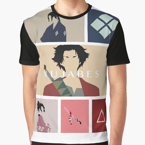 Samurai Champloo anime and manga inspired graphic t-shirt with characters Mugen, Jin, and Fuu