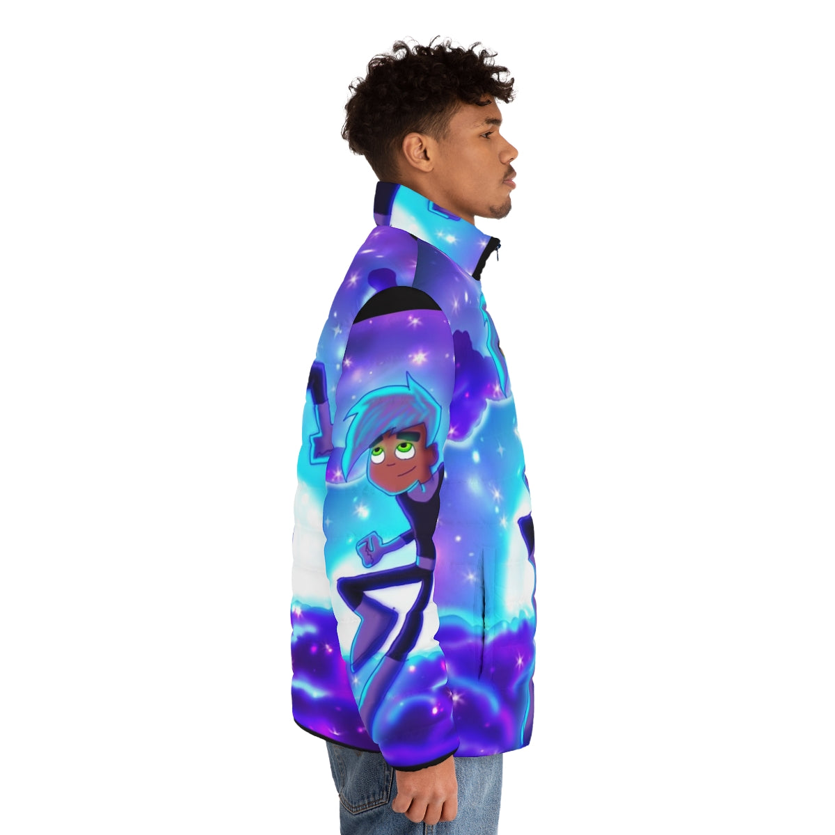 Danny Phantom themed puffer jacket featuring the iconic character - men side right