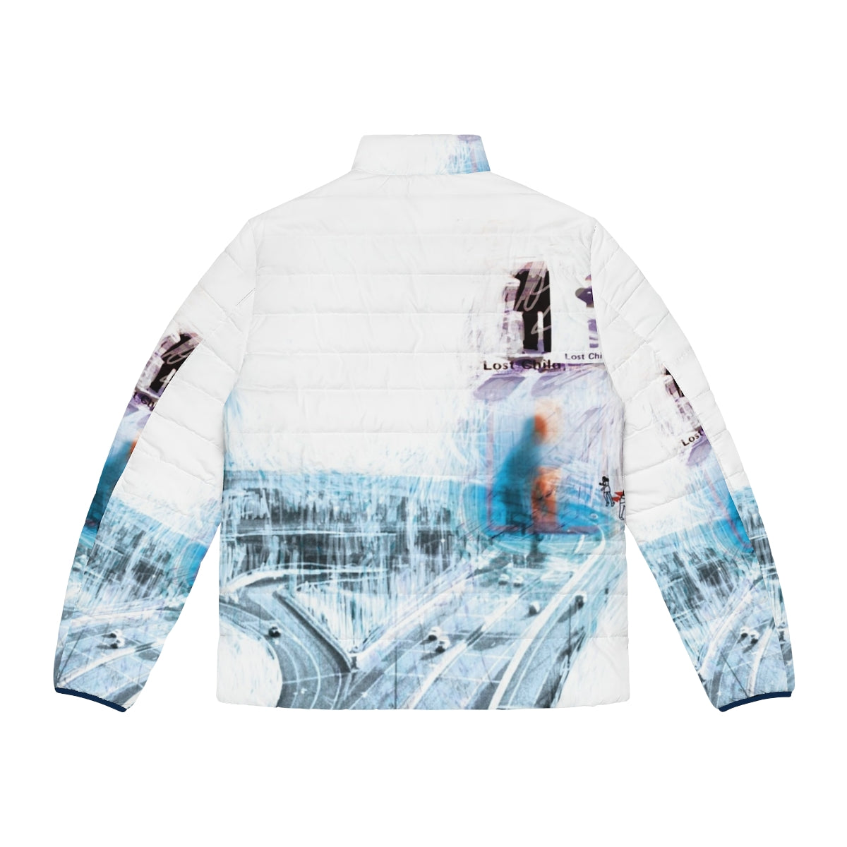 Minimalist puffer jacket inspired by Radiohead's "Ok Computer" - Back