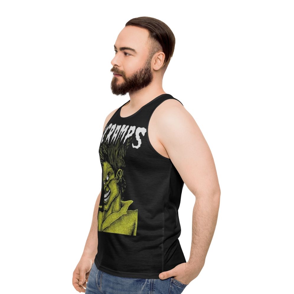 Edgy unisex tank top with retro graphic design - men side