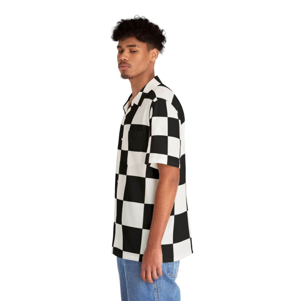 Checkered Hawaiian Shirt with Black and White Chessboard Pattern - People Left