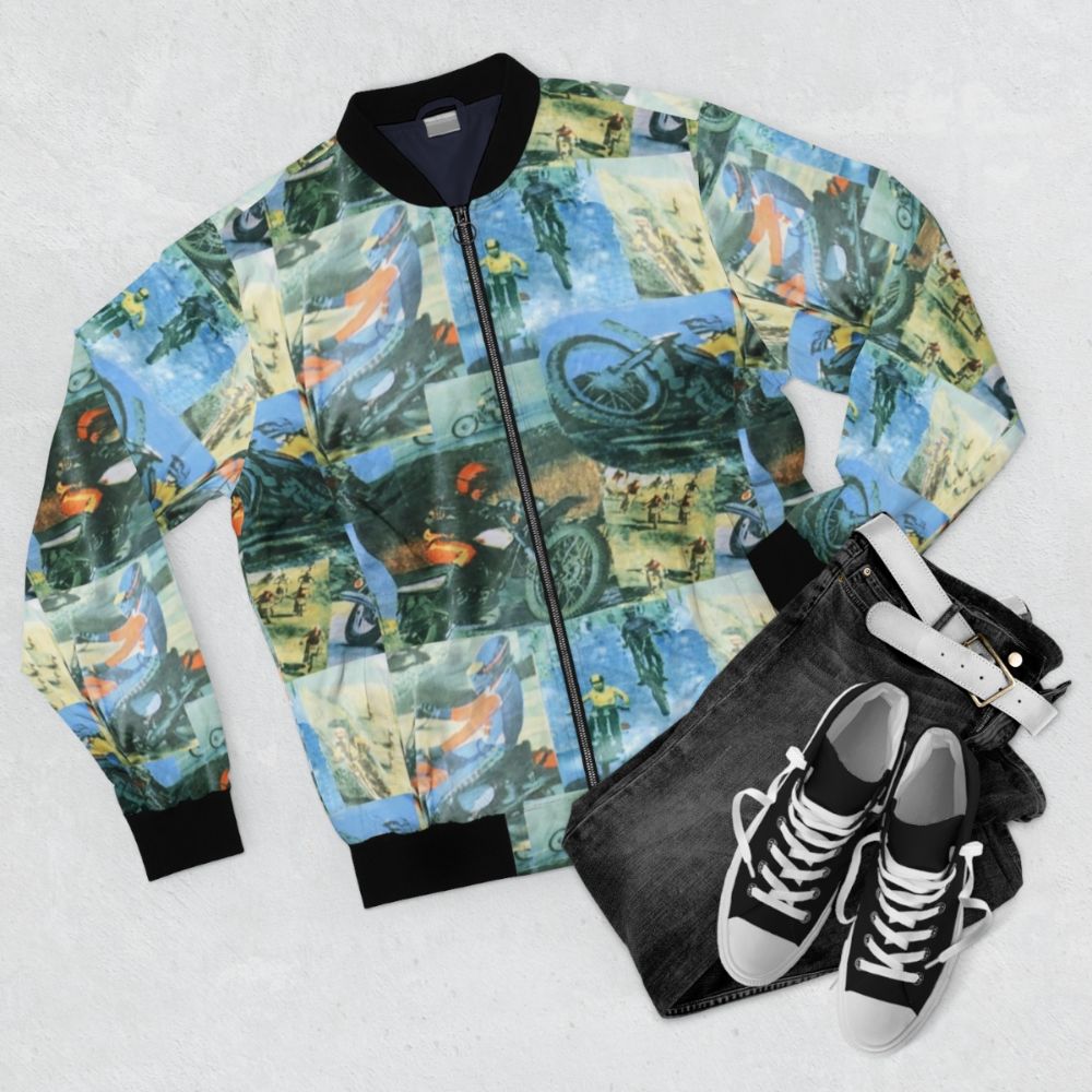 Tyler Durden Motocross Bomber Jacket with Fight Club Inspired Design - Flat lay