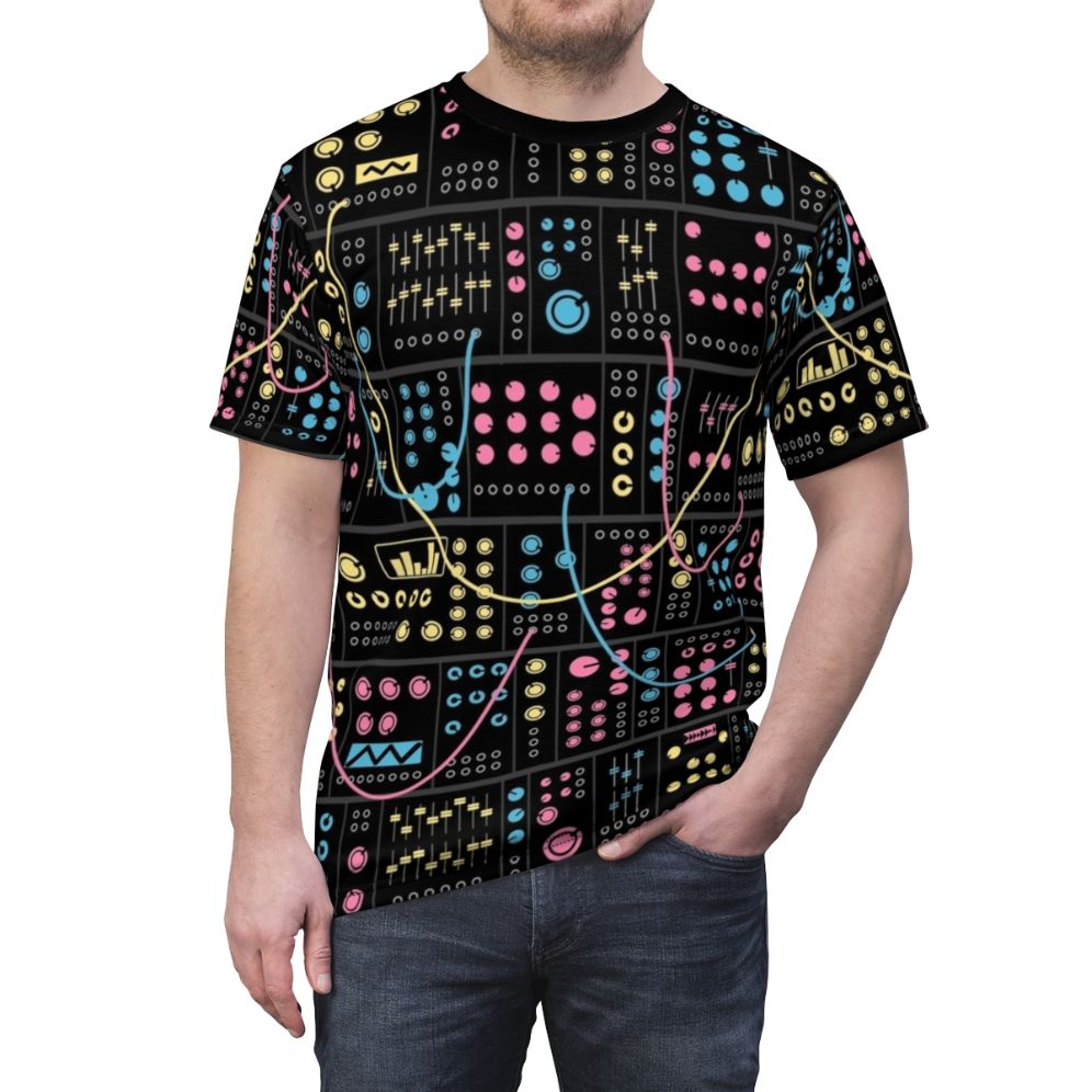 Modular synthesizer t-shirt for electronic music producers and synth lovers - men front