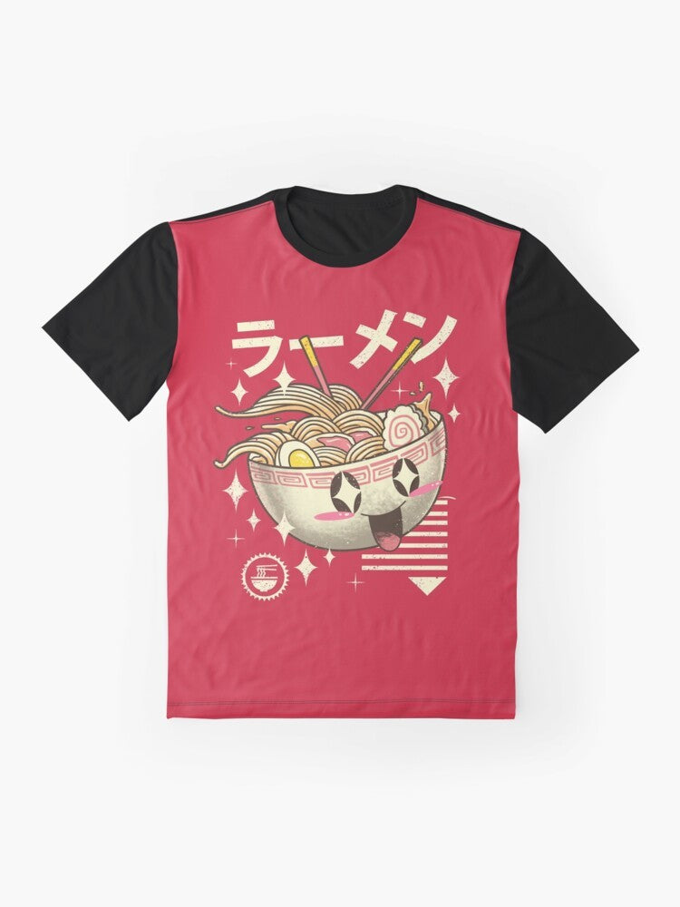 Kawaii ramen graphic t-shirt with a cute, yummy ramen design - Flat lay