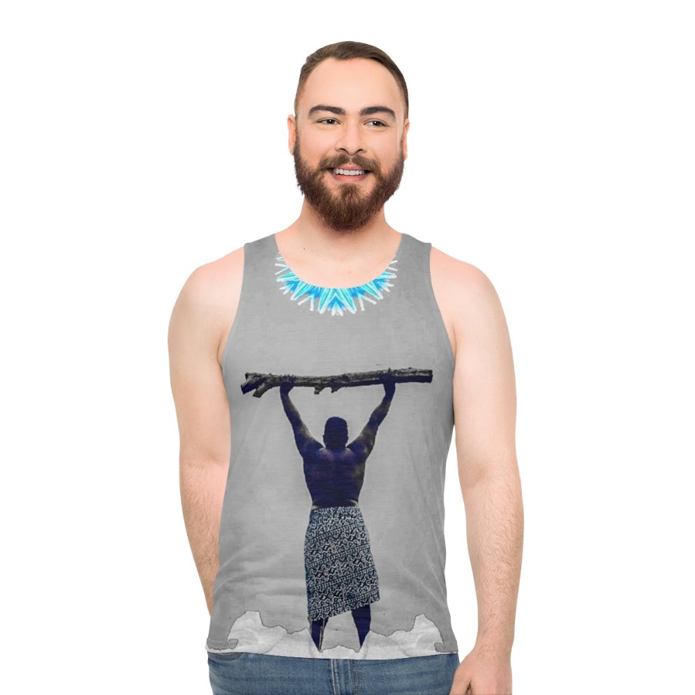 Unisex tank top featuring a digital illustration of a star above snowy mountains - men