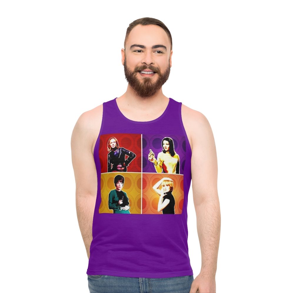 Unisex tank top featuring pop art designs of classic TV heroines - men