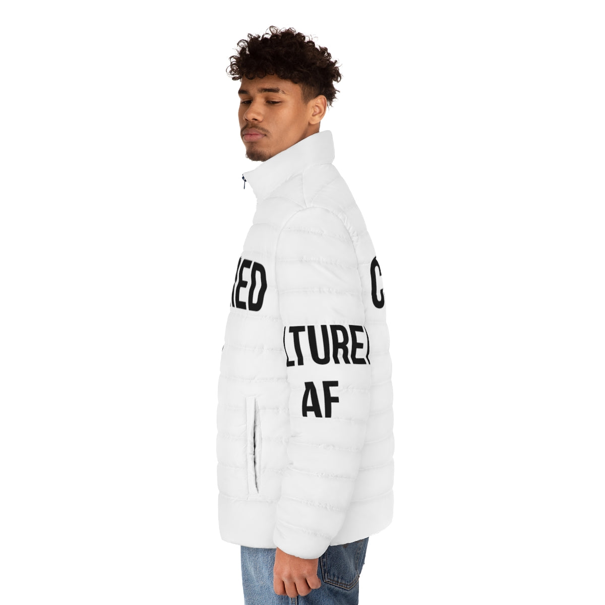 Cultured AF puffer jacket, a stylish and ironic clothing piece - men side left