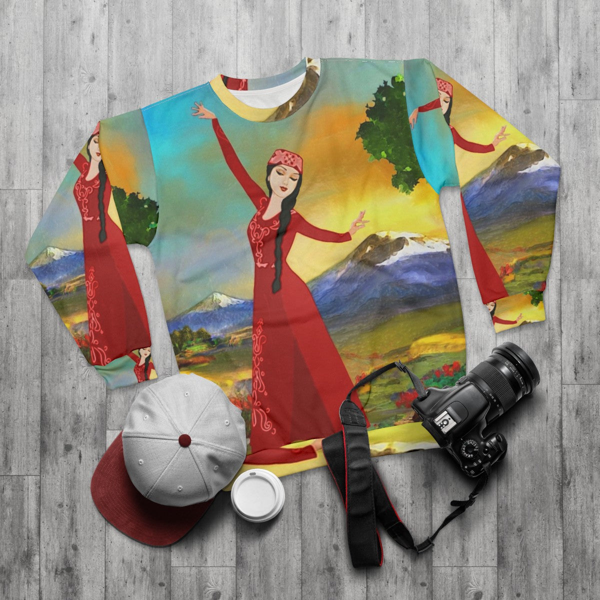 Armenian dancer sweatshirt featuring the iconic Masis Ararat mountain - flat lay