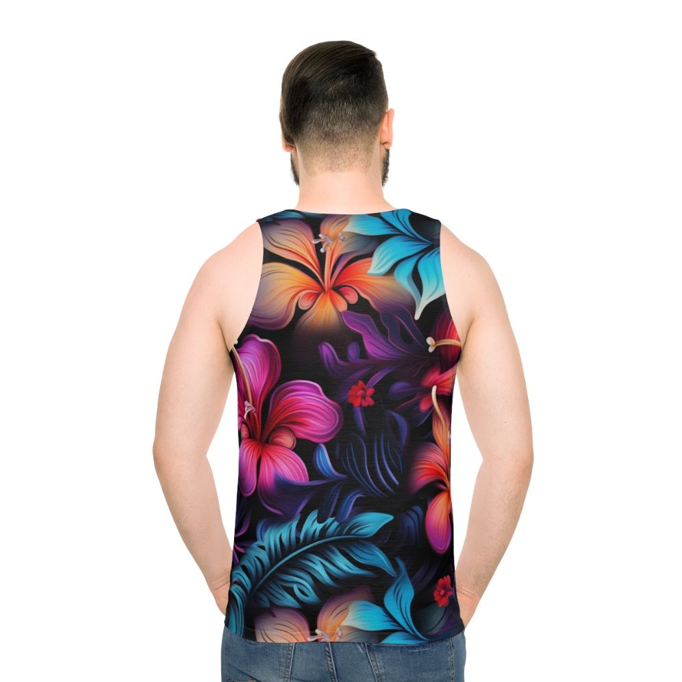 Dark Hawaiian pattern unisex tank top - men back