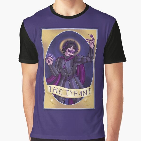 Haunted Tyrant graphic t-shirt featuring a fantasy demon design