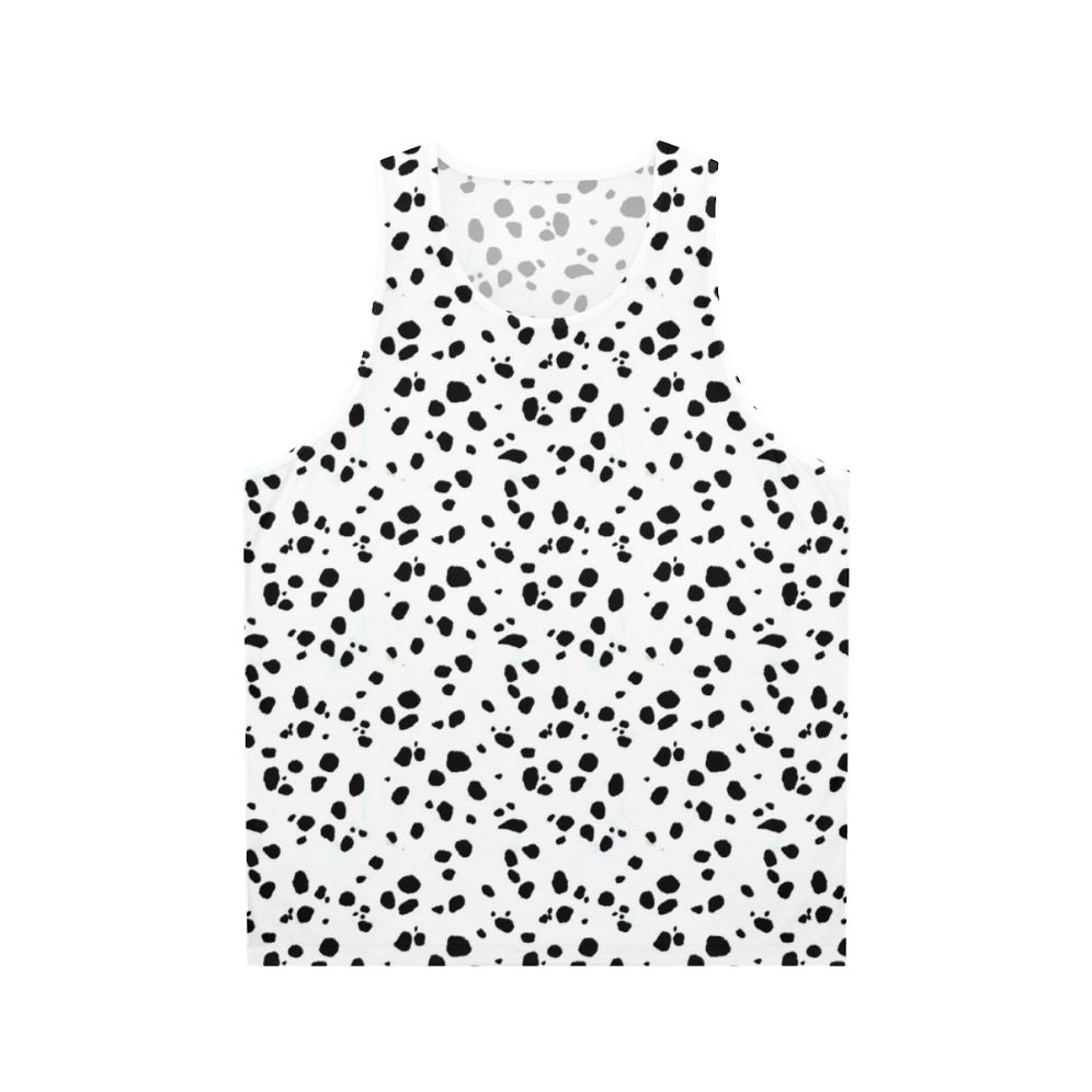 Dalmatian-inspired unisex tank top with a repetitive spotted pattern