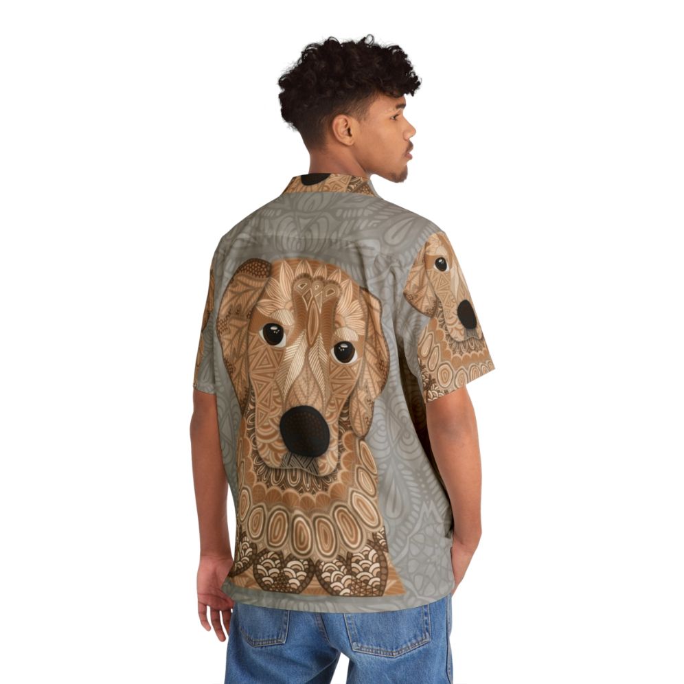 Tropical golden retriever dog pattern Hawaiian shirt - People Back