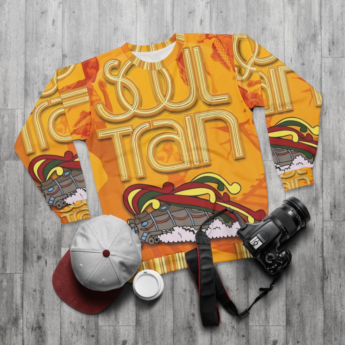 Retro Soul Train Sweatshirt featuring vintage 70s/80s music and dance culture - flat lay