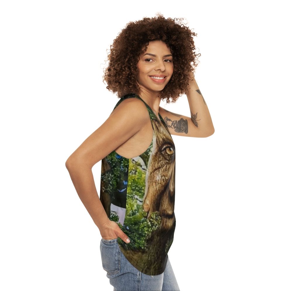 Unisex tank top with a wise tree meme design - women side