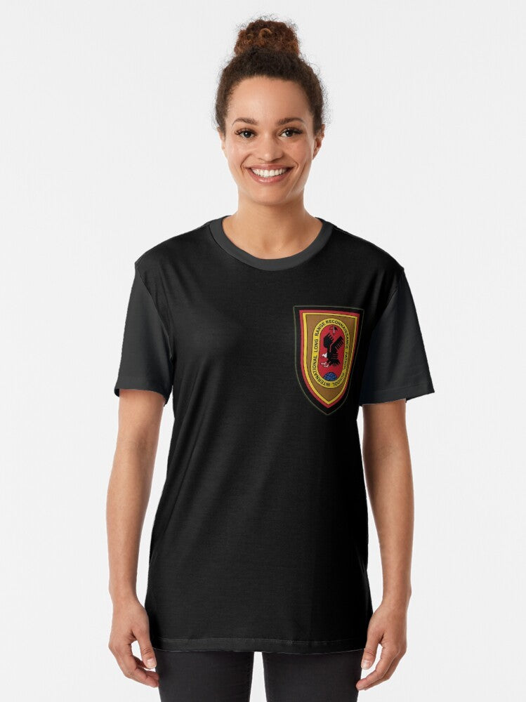 ILRRPS - International Long Range Reconnaissance Patrol School Graphic T-Shirt with black background - Women