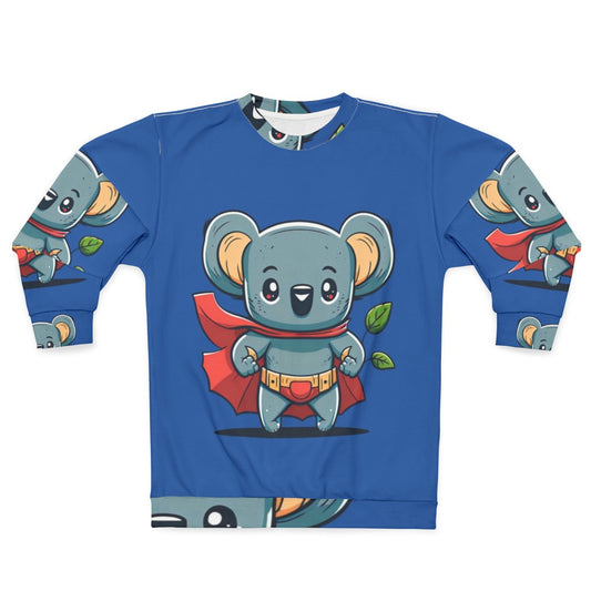 Adorable superhero koala illustration on a sweatshirt