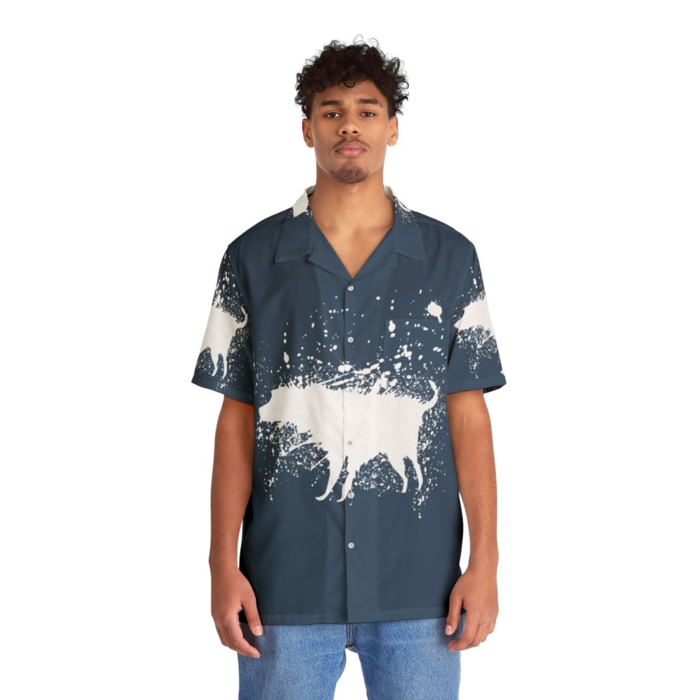 Banksy Splash Dog Hawaiian Shirt featuring graffiti, street art, and a cool, retro design - People Front