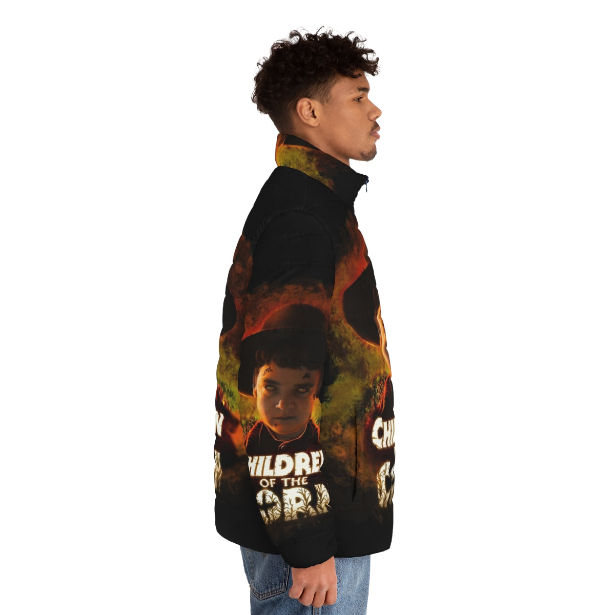 Children of the Corn puffer jacket with spooky corn field design - men side right