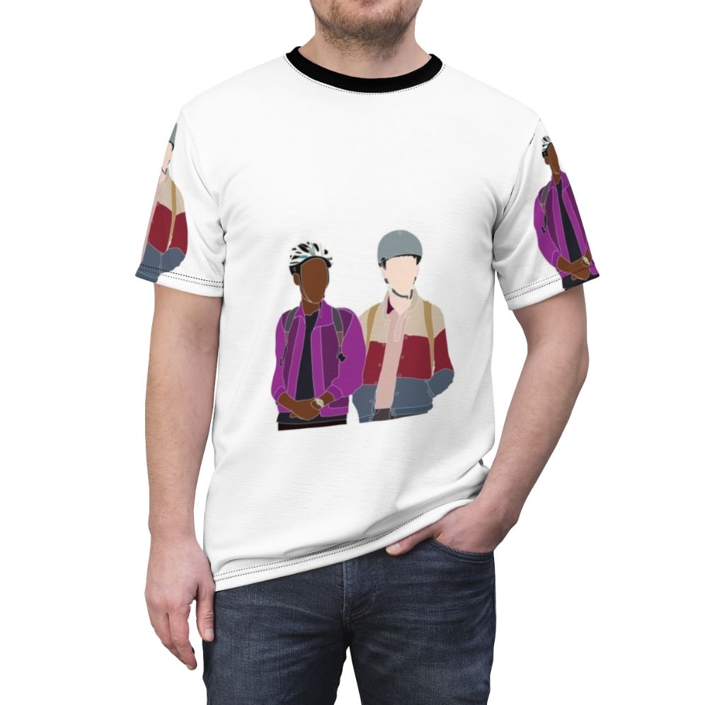 A stylish t-shirt featuring the characters Otis and Maeve from the popular Netflix series Sex Education. - men front