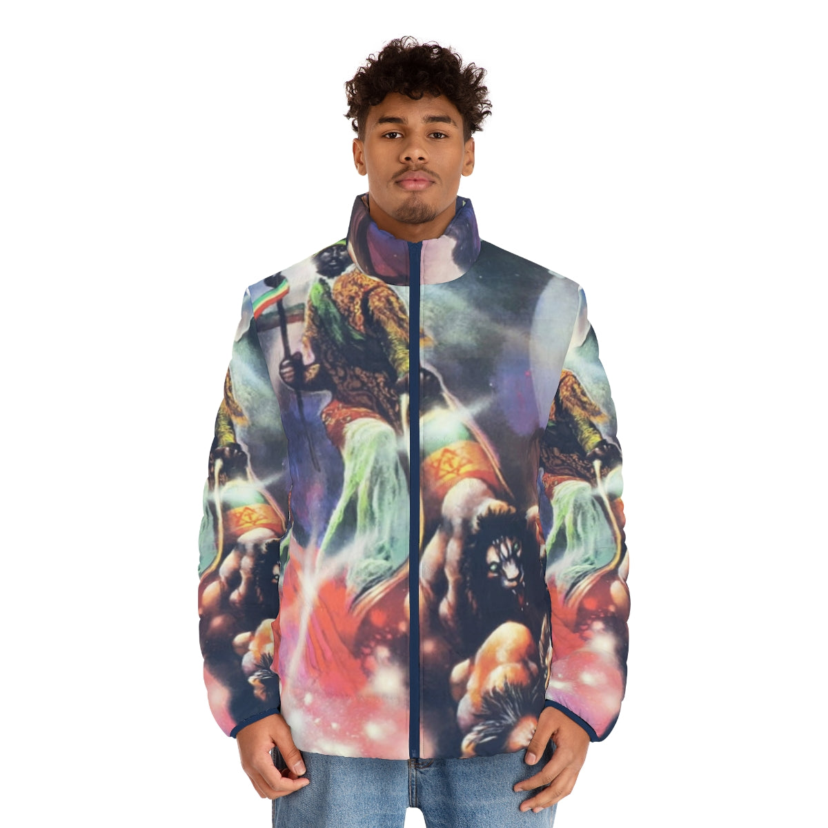 Dub Puffer Jacket with Reggae Inspired Graphics - men front