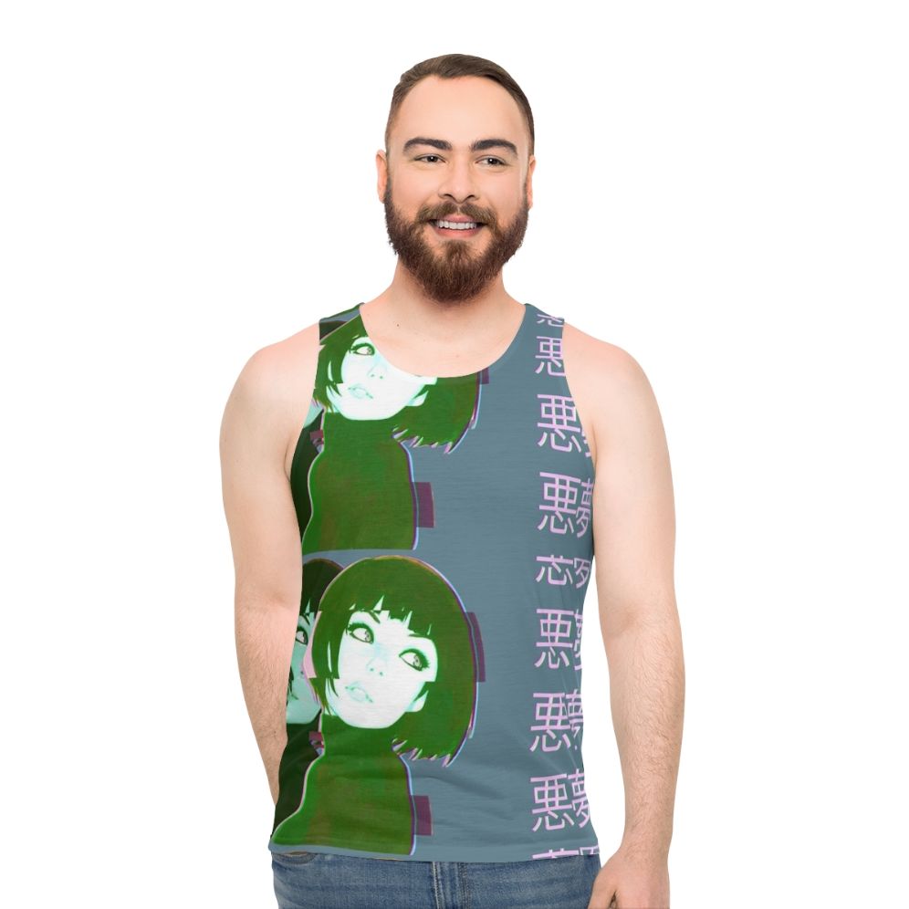 Vaporwave-inspired tank top with anime girl graphics - men