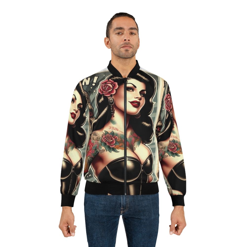 Vintage tattoo pinup bomber jacket with a hot tattooed girl design - Lifestyle