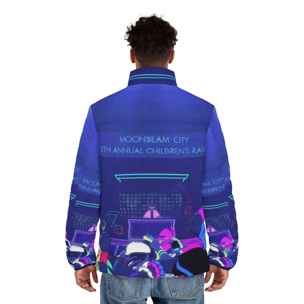 Moonbeam City Children's Rave Puffer Jacket in colorful, dazzling design - men back