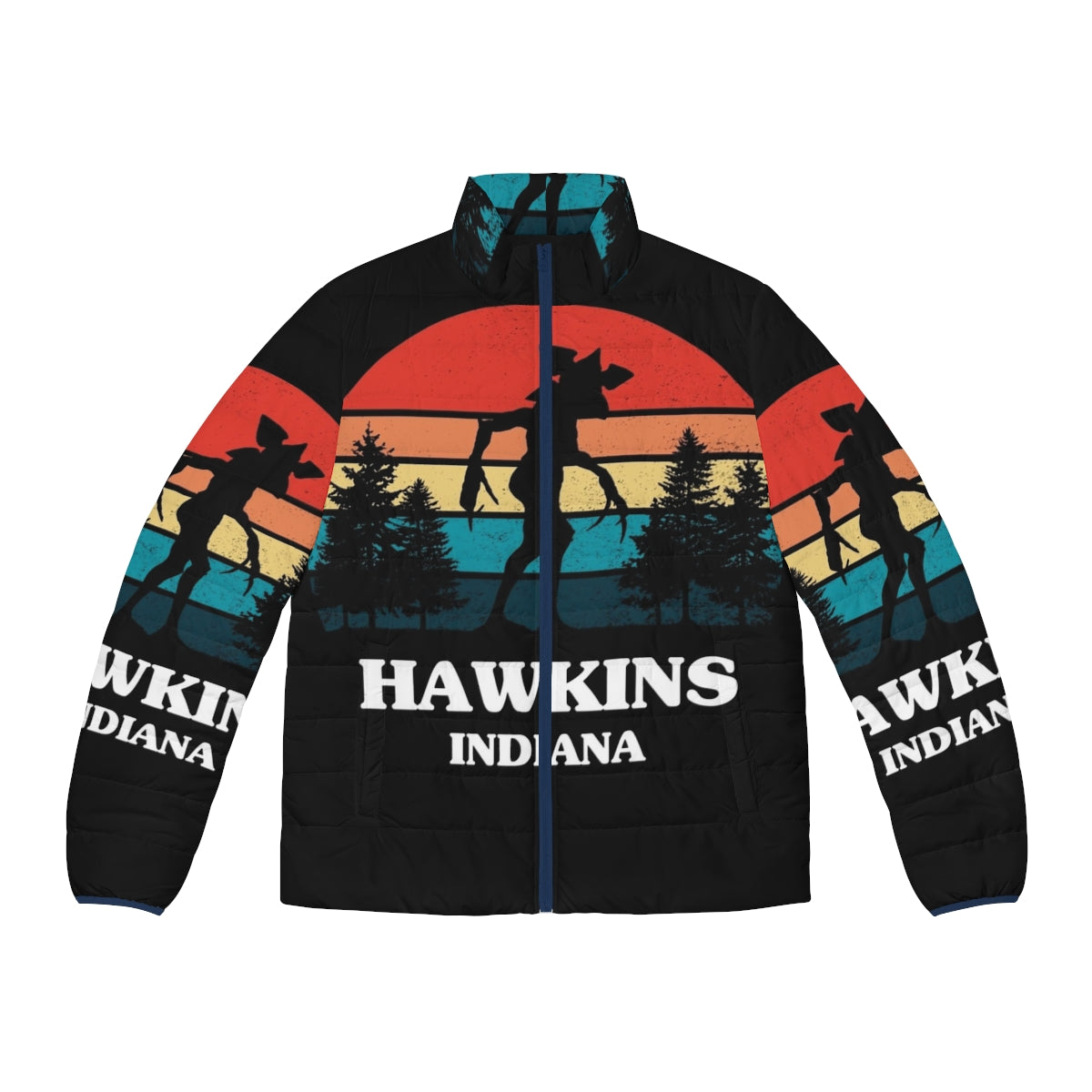 Stranger Things Demogorgon Puffer Jacket featuring Hawkins, the Upside Down, and 80s references