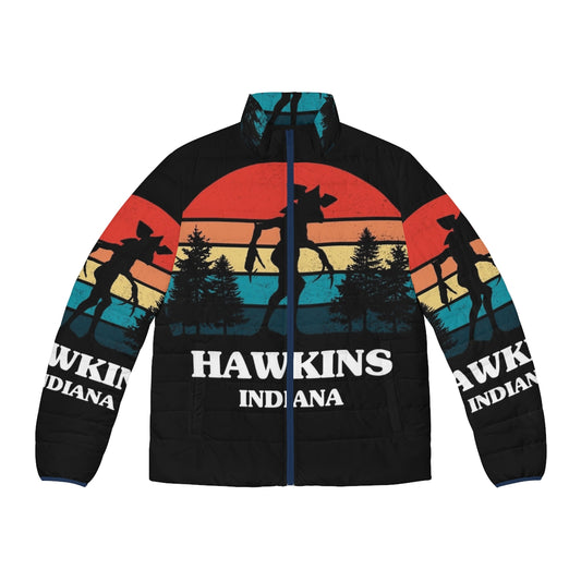 Stranger Things Demogorgon Puffer Jacket featuring Hawkins, the Upside Down, and 80s references