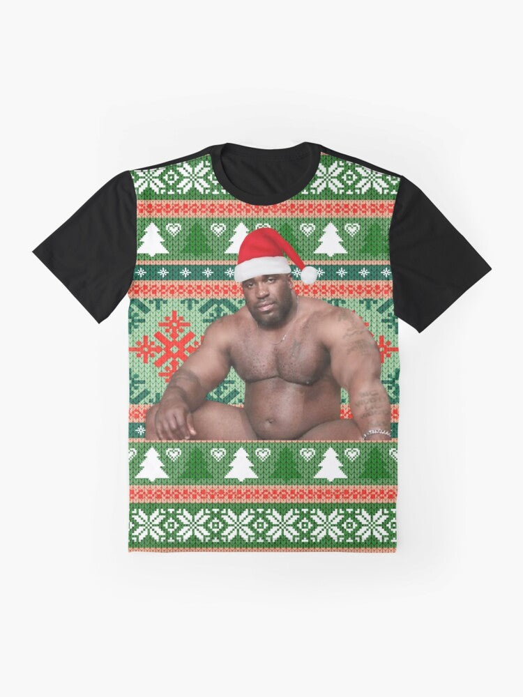 "Barry Wood Christmas Graphic T-Shirt featuring the viral meme of the well-endowed black man" - Flat lay